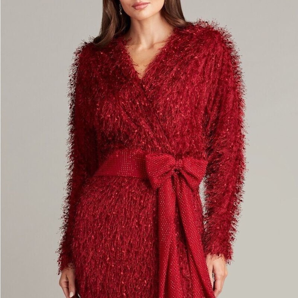 Tadashi Shoji Red Asymmetrical Wrap Gown - Picture 2 of 4
